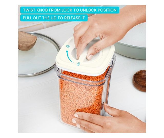 4 db Belle Vous Élelmiszer tároló, 1300 ml, PET műanyag, légmentesen záródó fedél, élelmiszer-szervezéshez, átlátszó