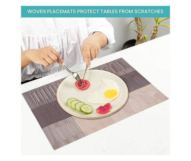 6 db Alátét Készlet, Belle Vous, PVC, Téglalap alakú, Hőálló, Csúszásmentes és Mosható, 30 x 44,5 cm, Barna