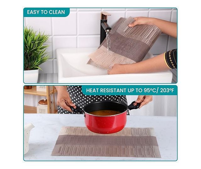 6 db Alátét Készlet, Belle Vous, PVC, Téglalap alakú, Hőálló, Csúszásmentes és Mosható, 30 x 44,5 cm, Barna