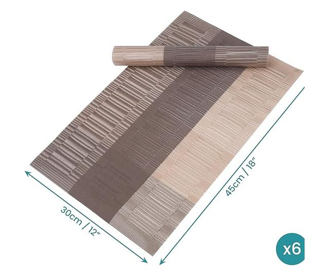 6 db Alátét Készlet, Belle Vous, PVC, Téglalap alakú, Hőálló, Csúszásmentes és Mosható, 30 x 44,5 cm, Barna