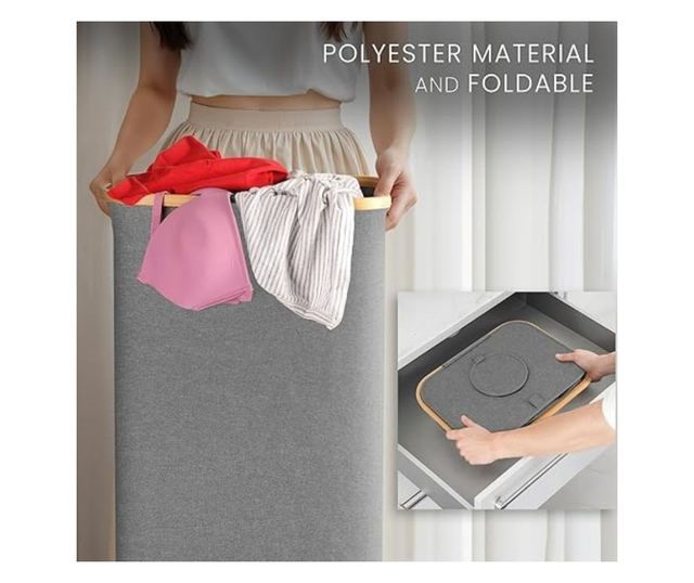 BELLE VOUS Szelektív Hulladékgyűjtő Konténer, 80L Kapacitás, Poliészter, 43 x 33 x 70 cm, Összecsukható, Fedéllel és Nyílással,