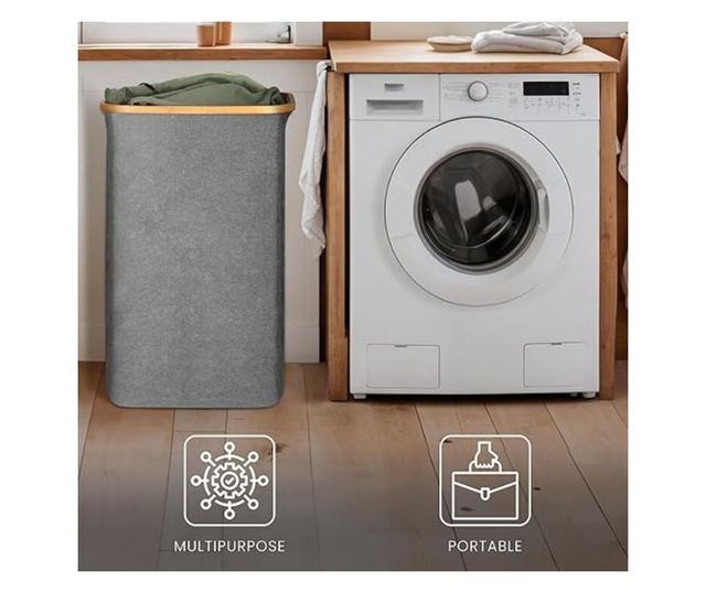 BELLE VOUS Szelektív Hulladékgyűjtő Konténer, 80L Kapacitás, Poliészter, 43 x 33 x 70 cm, Összecsukható, Fedéllel és Nyílással,