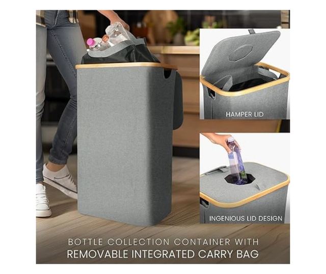 BELLE VOUS Szelektív Hulladékgyűjtő Konténer, 80L Kapacitás, Poliészter, 43 x 33 x 70 cm, Összecsukható, Fedéllel és Nyílással,
