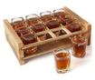 Belle Vous 12 db-os pohárkészlet égetett fa tálcával, 60 ml, fogantyúkkal, italok felszolgálásához, átlátszó/barna