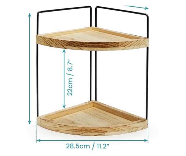 Belle Vous sarokpolc, 2 fa polc, fém keret, barna/fekete, 28,5x22x33cm