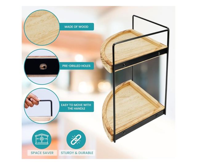 Belle Vous sarokpolc, 2 fa polc, fém keret, barna/fekete, 28,5x22x33cm