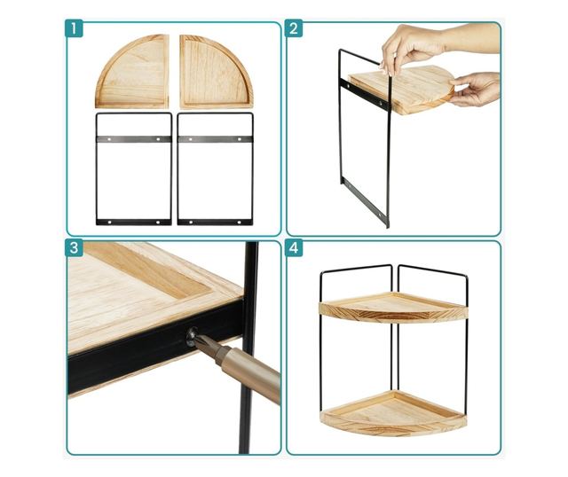 Belle Vous sarokpolc, 2 fa polc, fém keret, barna/fekete, 28,5x22x33cm
