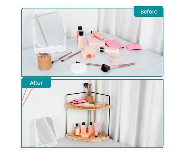 Belle Vous sarokpolc, 2 fa polc, fém keret, barna/fekete, 28,5x22x33cm