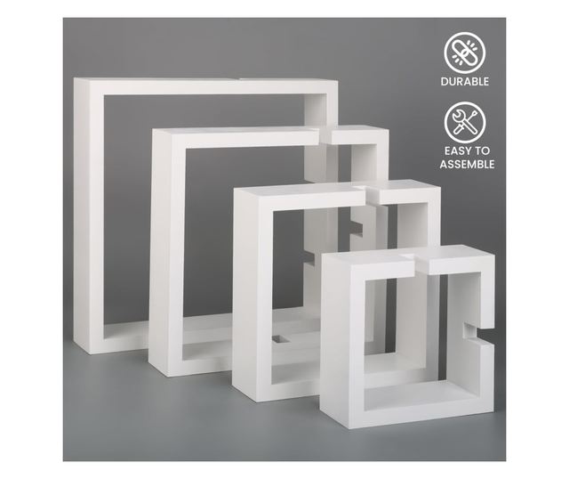 Belle Vous Fali kockapolcok, 4 db, MDF, Különböző méretek 15-30 cm, Fehér
