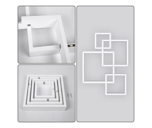 Belle Vous Fali kockapolcok, 4 db, MDF, Különböző méretek 15-30 cm, Fehér