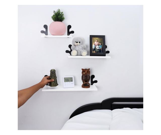 Belle Vous 3 db-os Fali Polc Készlet, 23/33/43 x 12 x 10 cm, MDF, Fehér