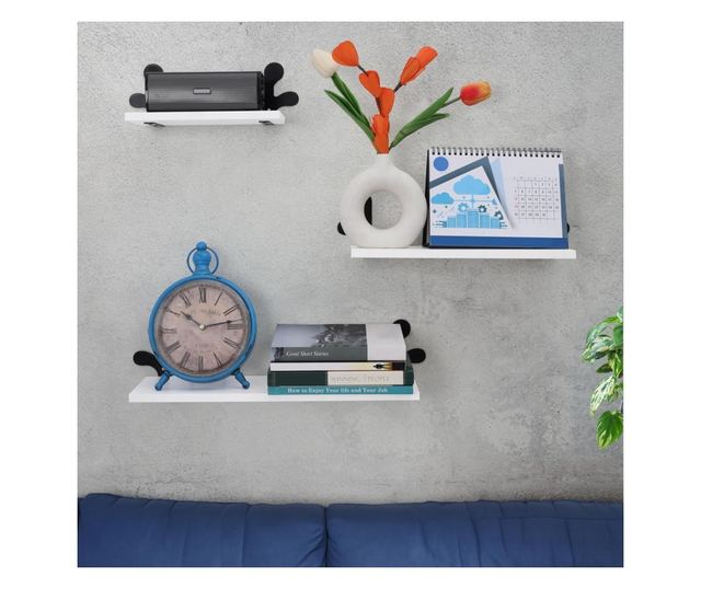 Belle Vous 3 db-os Fali Polc Készlet, 23/33/43 x 12 x 10 cm, MDF, Fehér