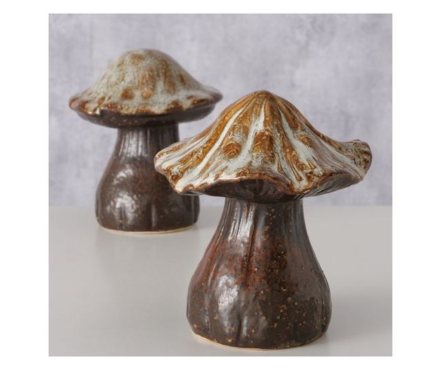 Kerámia gomba dekoráció, barna, 14x15 cm