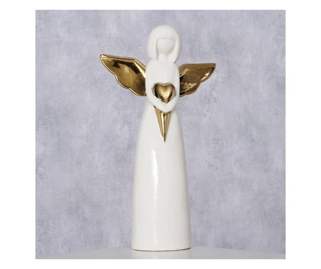 Angyal figura, fehér/arany szárnyakkal, 25 cm