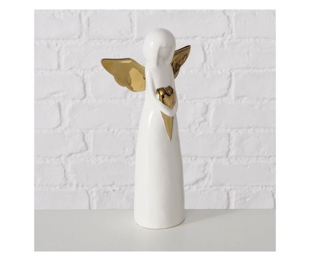 Angyal figura, fehér/arany szárnyakkal, 25 cm