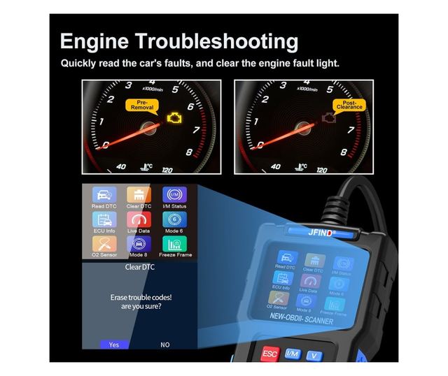 Scanner OBD2 Universal JFIND JF700, Cititor de Coduri de Eroare ale Motorului, Instrument de Diagnosticare CAN pentru Toate Vehi