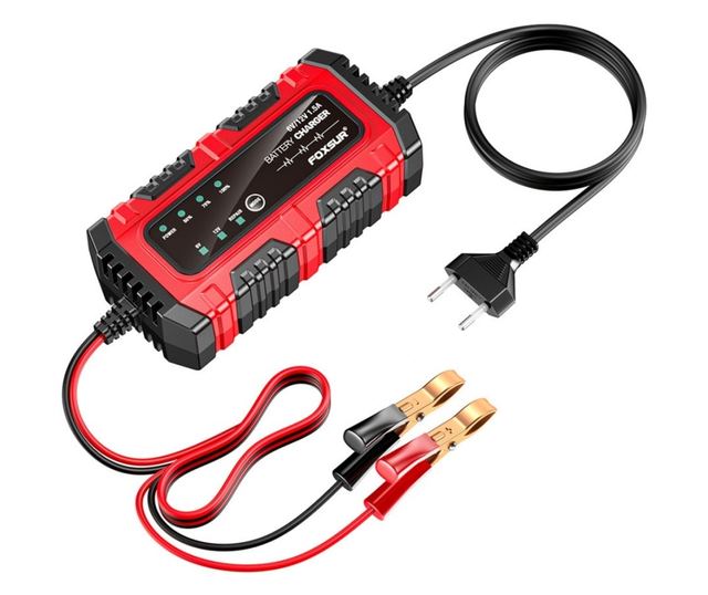 Foxsur Moto/Auto 6V-12V, 4Ah–30Ah, intelligens akkumulátortöltő-egyenirányító javítási móddal és automatikus érzékeléssel
