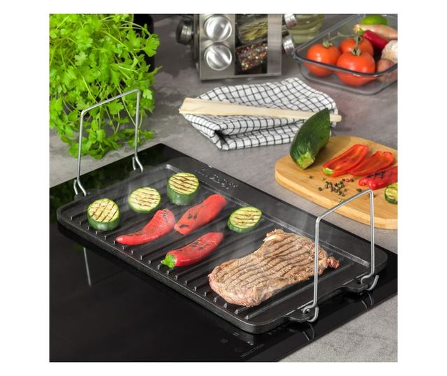 Tiszta öntöttvas grillsütő lap, fogantyúkkal, 44x24x2 cm Kinghoff KH1262