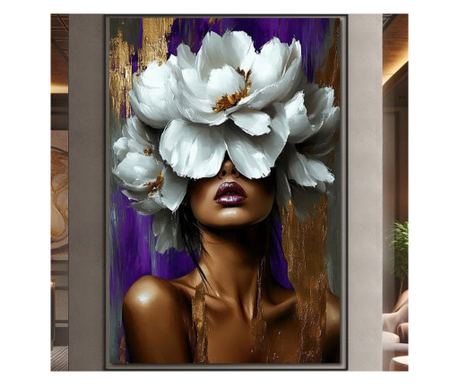 Tablou Canvas Premium LuxCanva® G1012, Aura Florala a Femeii , Petale, Flori, Albe, Puritate, Eleganta, Salbatica, Aura, Regina,