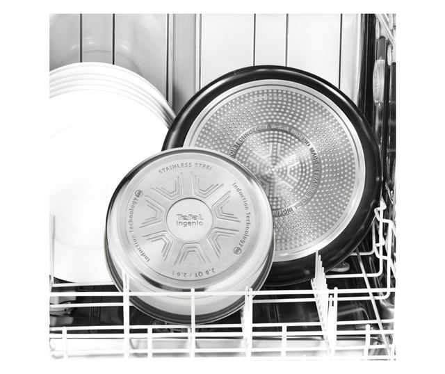 Tefal L881S504 5 részes rozsdamentes acél edénykészlet, titán tapadásmentes bevonattal, 250°C-ig sütőben használható, levehető f