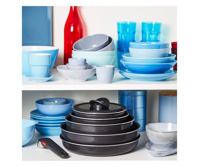 Tefal Ingenio Easy Cook & Clean serpenyőkészlet L1539053, 10 darabos, levehető fogantyúk, tapadásmentes bevonat, hőjelző, fekete