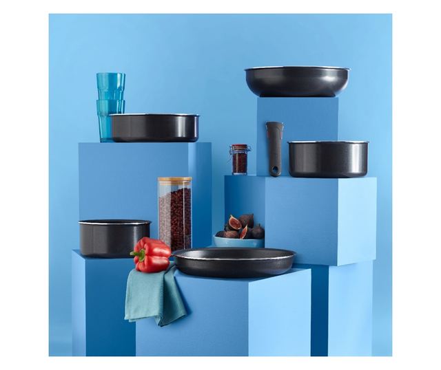 Tefal Ingenio Easy Cook & Clean serpenyőkészlet L1539053, 10 darabos, levehető fogantyúk, tapadásmentes bevonat, hőjelző, fekete