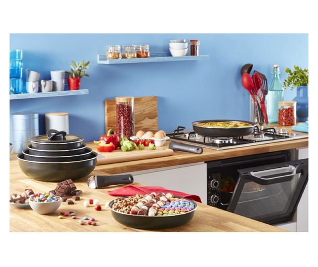Tefal Ingenio Easy Cook & Clean serpenyőkészlet L1539053, 10 darabos, levehető fogantyúk, tapadásmentes bevonat, hőjelző, fekete