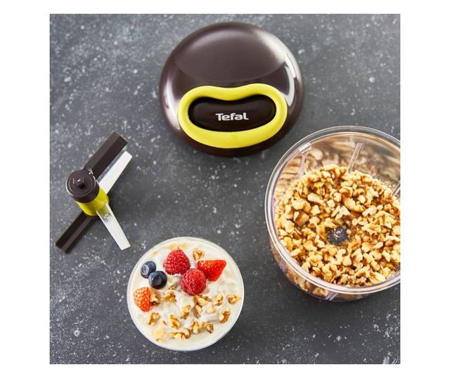 Tefal K1320404 Vezetékes kézi aprító, 0,9 l, Automatikus kábelvisszahúzás, 2 acélpenge, Fedélzár, Fekete/zöld