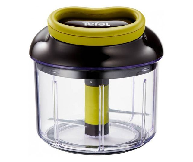 Tefal K1320404 Vezetékes kézi aprító, 0,9 l, Automatikus kábelvisszahúzás, 2 acélpenge, Fedélzár, Fekete/zöld