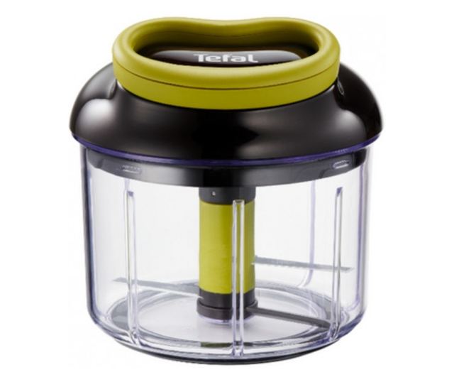 Tefal K1320404 Vezetékes kézi aprító, 0,9 l, Automatikus kábelvisszahúzás, 2 acélpenge, Fedélzár, Fekete/zöld