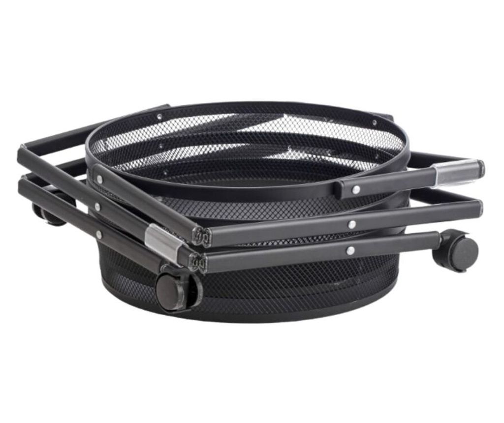 Cărucior de depozitare cu 3 coșuri rotunde din plasă metalică – Mobil cu roți, culoare negru Ø37x88 cm - 5