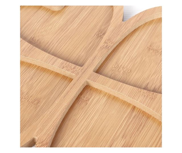 ABYZ Rusztikus Bambusz Tálka Előételekhez, 4 Kerek Rekeszes, 28 cm Átmérő, Természetes Dizájn