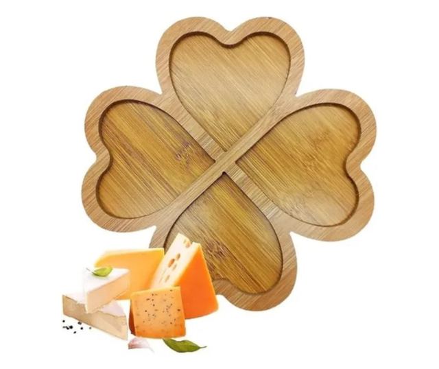 ABYZ Rusztikus Bambusz Előétel Tál, 4 Szív alakú Rekesszel, 30 cm Átmérő, Természetes Dizájn