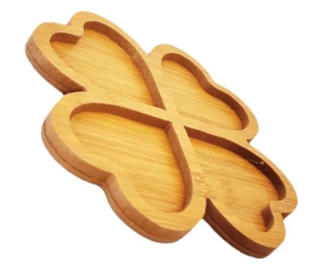 ABYZ Rusztikus Bambusz Előétel Tál, 4 Szív alakú Rekesszel, 30 cm Átmérő, Természetes Dizájn