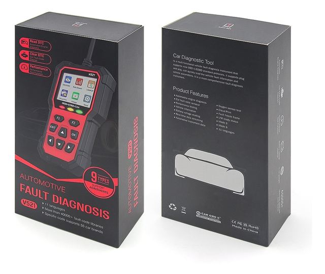 Techstar V521 többmárkás diagnosztikai teszter, OBD2 EOBD CAN szkenner, több mint 4000 hibakód kiolvasása, ARM 32 bites Cortex-M