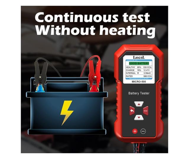 Lancol MICRO-500 autóakkumulátor teszter, gyorsellenőrző 12V ólom-sav és LiFePO4, kompatibilis AGM, GEL, EFB, QR Code eredmények