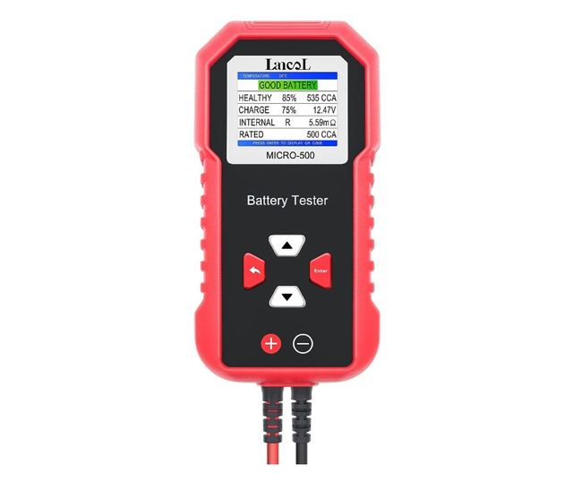 Lancol MICRO-500 autóakkumulátor teszter, gyorsellenőrző 12V ólom-sav és LiFePO4, kompatibilis AGM, GEL, EFB, QR Code eredmények