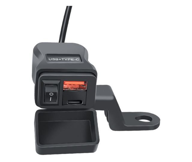 Techstar® A83PD motorkerékpár USB töltő, QC3.0 gyorstöltő USB-C és USB portok, kettős telepítés, vízállóság