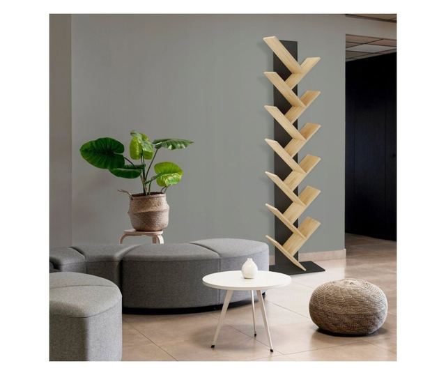 JUMI függőleges könyvespolc, 222x50x24 cm, fekete tölgy MDF, fa típus könyveknek és dekorációknak