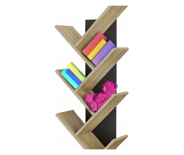 JUMI függőleges könyvespolc, 222x50x24 cm, fekete tölgy MDF, fa típus könyveknek és dekorációknak