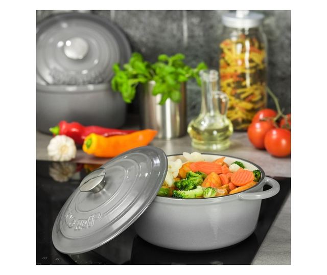 Öntöttvas fazék fedővel Ø24 cm, 4L, szürke Kinghoff KH1521