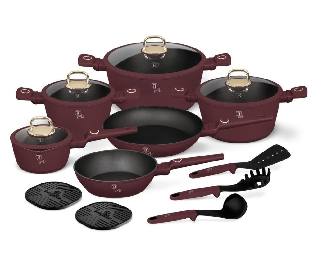 15-dijelni set posuđa Leonardo Collection Berlinger Haus BH 8051NN, neprianjajući, Titan premaz, mat bordo