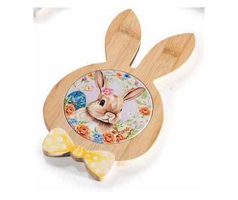 4 db kerámia és fa alátét szett - Többszínű, 14,5 x 25 cm