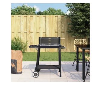 Crni čelični roštilj na ugljen s kotačima