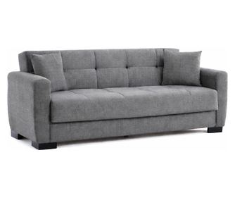 Canapea extensibilă Baran PREMIUM, 3 locuri, material textil gri, cu ladă depozitare şi arcuri, 210*78*78