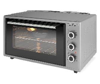 Kis tűzhely Elite EMO-FL 48 2589, 2000W, 48 liter, 3 üzemmód, Dupla üveg, Termosztát, Időzítő, Turbóventilátor, Szürke