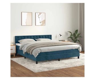 Бокс пружинно легло с матрак, тъмно синьо, 160х200 см, кадифе