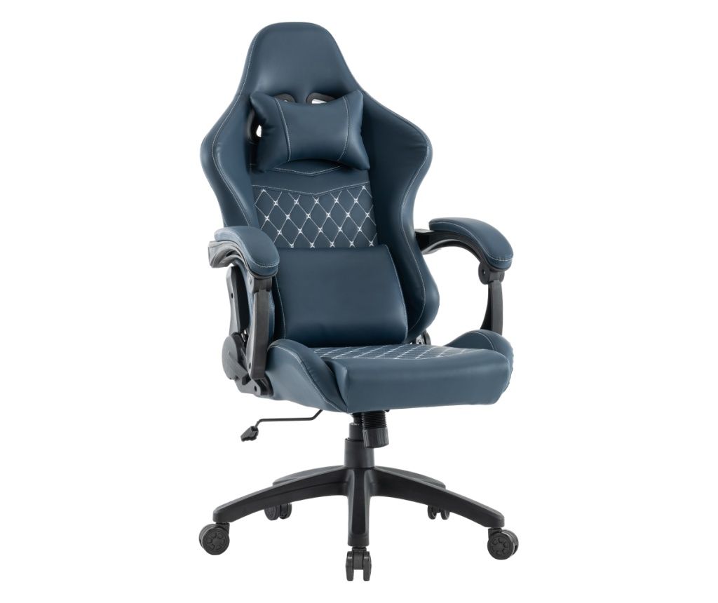 Pisarniški stol, gaming, naoljen usnje, modra, črna plastika, Samie, 72x70x130-139 cm