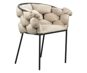 Bezs bársony fotel fekete fém vázzal Dorota 63x51x75 cm