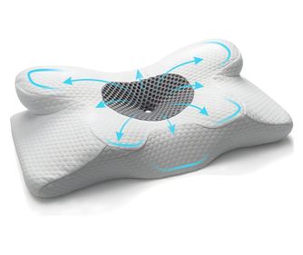 Perna Ortopedica Cervicala pentru dormit Linomag®, cu Memorie,  Husa lavabila, Alb/Gri inchis